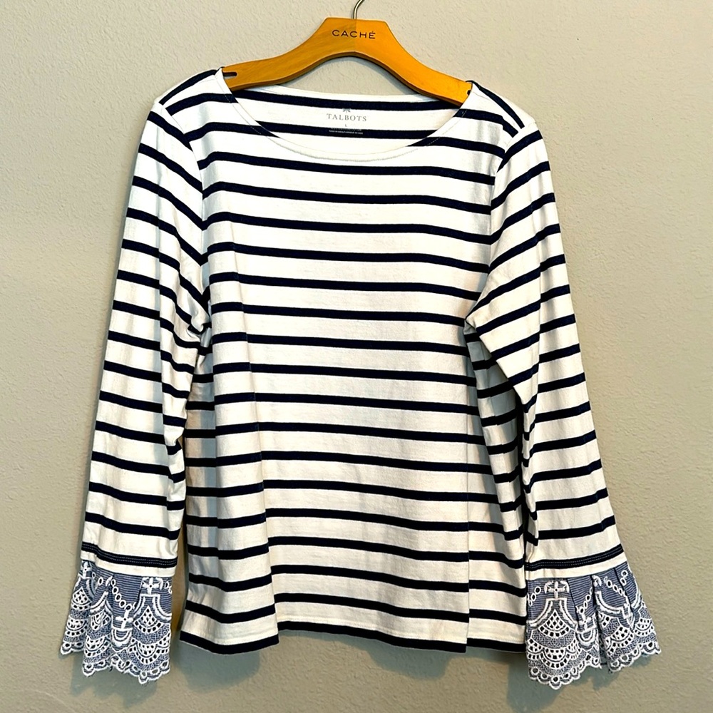 Talbots size large 100% cotton long sleeve striped shirt